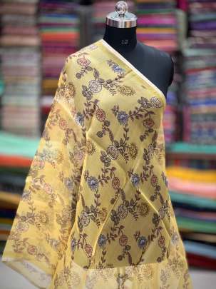 Printed organza duppata - Yellow/ Printed duppatas