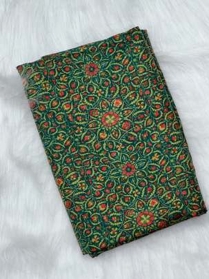 Printed pure silk fabric - Green/