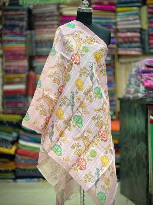 Printed raw silk duppata - Onion pink/ Printed duppatas