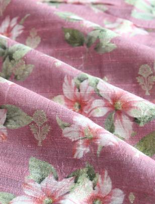 Printed raw silk with handwoven banarasi butti fabric/ 