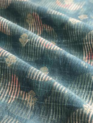 Printed raw silk with handwoven banarasi butti fabric/ 