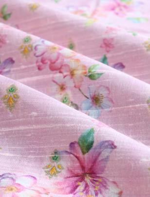 Printed raw silk with handwoven banarasi butti fabric/ 