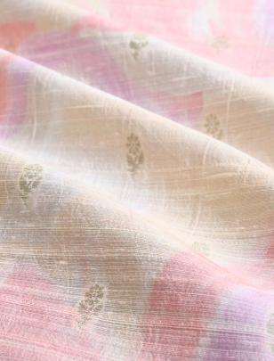 Printed raw silk with handwoven banarasi butti fabric/