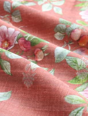 Printed raw silk with handwoven banarasi butti fabric/ 