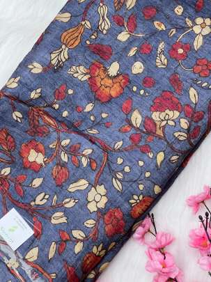 Printed tassar silk fabric - Blue/ Printed Silk fabrics