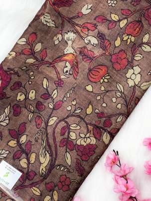 Printed tassar silk fabric - Brown/ 