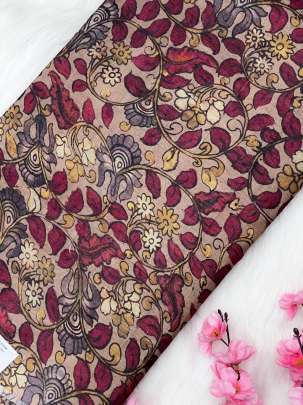 Printed tassar silk fabric - Light Brown/ 