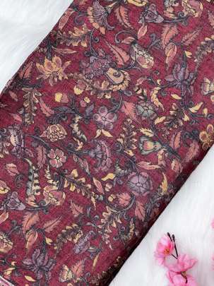 Printed tassar silk fabric - Maroon/ 