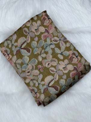 Printed tassar silk fabric - Pastel Mustard/