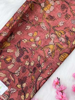 Printed tassar silk fabric - Peach/