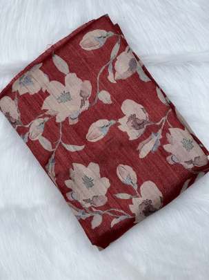 Printed tassar silk fabric - Red/ Printed Silk fabrics