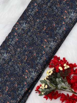 Pure Linen print fabric - Navy Blue/