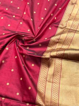 Pure Silk Duppata With Golden Banarasi Butti & Palav Maroon/ Banarasi Duppatas 