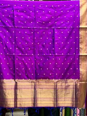 Pure Silk Duppata With Golden Banarasi Butti & Palav Magenta/ Banarasi Duppatas 