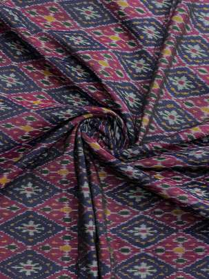 Pure Silk Ikkat Navy Blue & Wine/ Ikkat silk