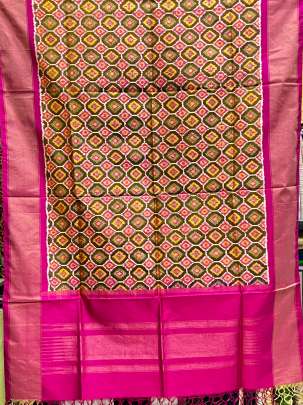 Pure Silk Patola Duppata Dark Mustard/ Patola duppatas 