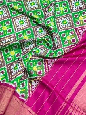 Pure Silk Patola Duppata Parrot Green/ 