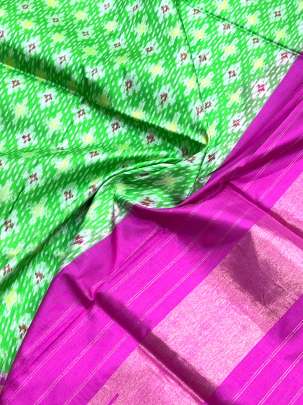 Pure Silk Patola Duppata Parrot Green/