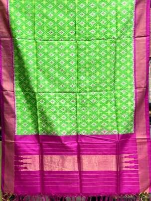 Pure Silk Patola Duppata Parrot Green/ Patola duppatas 