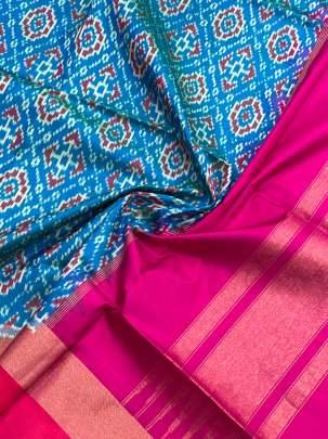 Pure Silk Patola Duppata Sky Blue/