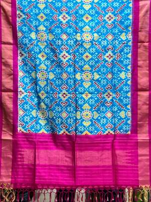 Pure Silk Patola Duppata Sky Blue/ Patola duppatas 