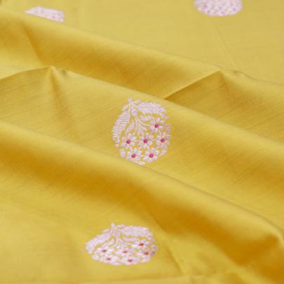 Pure munga silk with banarasi golden & meena work fabric 