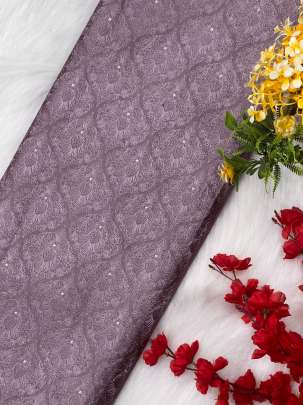 Pure silk embroidery work fabric - Pale Purple/ 