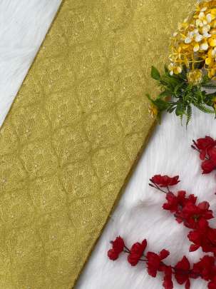 Pure silk embroidery work fabric -Ocur yellow/ Banarasi Work