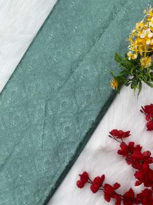 Pure silk embroidery work fabric - Pastel Green/ Banarasi Work