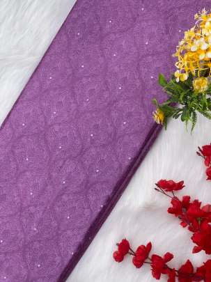 Pure silk embroidery work fabric - Pastel Purple/