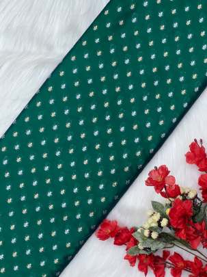 Pure silk with golden & silver zari butti - Rama Green/