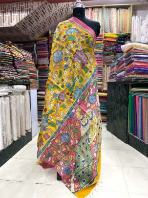 Pure tassar silk hand-painted kalamkari duppata/ Traditional duppatas & stoles