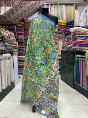 Pure tassar silk hand-painted kalamkari duppata/ 