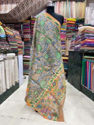 Pure tassar silk hand-painted kalamkari duppata/