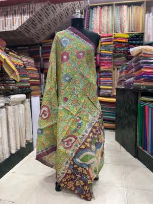 Pure tassar silk hand-painted kalamkari duppata/ 