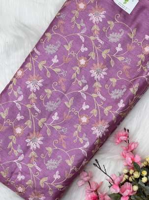 Pure tassar silk with multi-coloured embroidery work fabric/