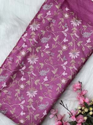 Pure tassar silk with multi-coloured embroidery work fabric/