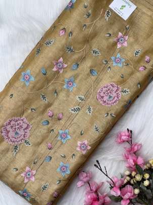 Pure tassar silk with multi-coloured embroidery work fabric/