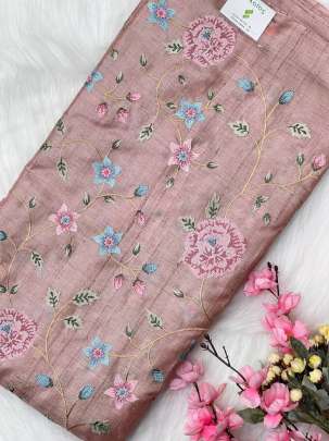 Pure tassar silk with multi-coloured embroidery work fabric/ 