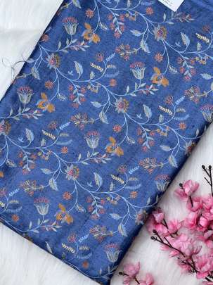 Pure tassar silk with multi-coloured embroidery work fabric/ Embroidery Work Fabrics