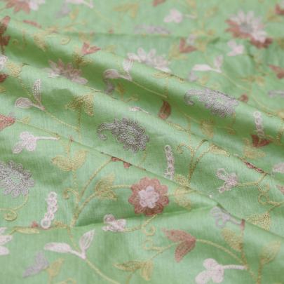 Pure tassar silk with multi-coloured embroidery work fabric/