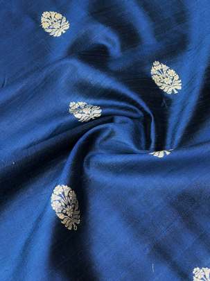 Raw Silk Banarasi Dark Peacock Blue/ Pure Banarasi fabrics