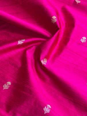 Raw Silk Golden & Silver Banarasi Butti Hot Pink/ Pure Banarasi fabrics