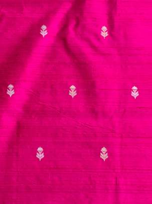 Raw Silk Golden & Silver Banarasi Butti Hot Pink/ Pure Banarasi fabrics