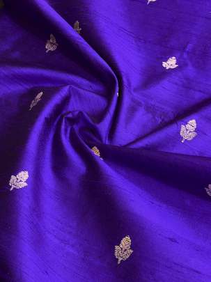 Raw Silk Golden & Silver Banarasi Butti Ink Blue/ Pure Banarasi fabrics