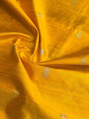 Raw Silk Golden & Silver Banarasi Butti Mustard Yellow/ Pure Banarasi fabrics