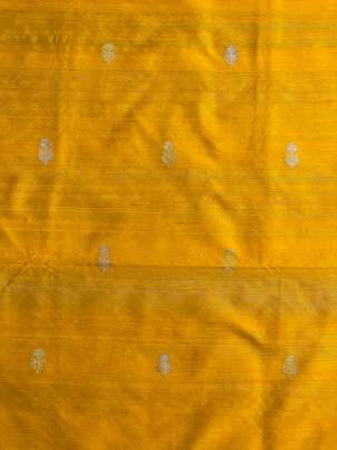 Raw Silk Golden & Silver Banarasi Butti Mustard Yellow/ Pure Banarasi fabrics