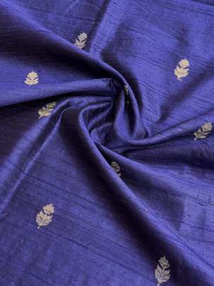 Raw Silk Golden & Silver Banarasi Butti Navy Blue/ 