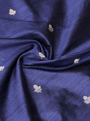 Raw Silk Golden & Silver Banarasi Butti Navy Blue/ Pure Banarasi fabrics