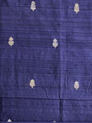 Raw Silk Golden & Silver Banarasi Butti Navy Blue/ Pure Banarasi fabrics